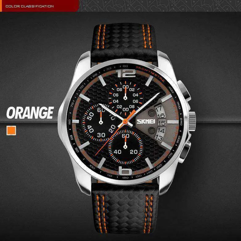 Skmei fashion analog quartz 30m waterproof chronograph date leather band watches for men 9106 Daraz .bd