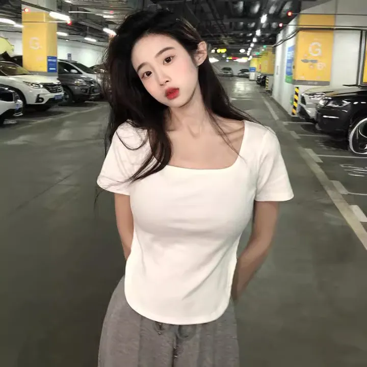 Short%20Sleeve%20T%20T-shirt%20Women's%20Summer%20New%20Korean%20Style%20Slim%20Fit%20Casual%20Bottoming%20Shirt%20Student%20Niche%20Hot%20Girl%20Girl%20Blouse%20Fashion%20ins%20-%20Image%202