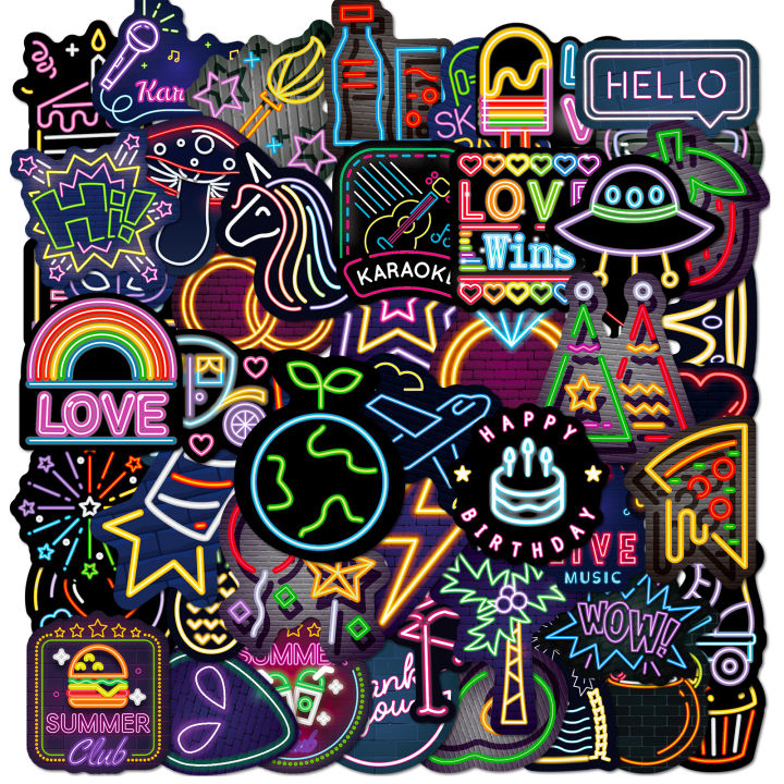 50PCS Cool Neon Light Cartoon Graffiti Stickers Phone Guitar Laptop ...