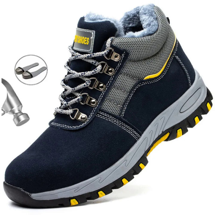 【selevn roind】 High Quality Winter Boots Men Steel Toe Cap Safety Boots Work Shoes Men Puncture-Proof Work Boots Plush Warm Safety Shoes male