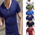Top Tees Man T-Shirt Fitness T-shirts Mens V-Neck Man T-shirt For Male T-shirts Summer Casual Gym Solid Color Tops. 