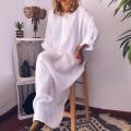 s!!! Casual Women Solid Color Oversize Maxi Cotton Linen Long Shirt Kaftan Dress House Foocus.