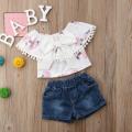 Baby Girl Floral Tassel Tops Denim Shorts Pants Jeans Summer 2Pcs Sets Sunsuit.