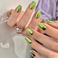 24pcs/set short nails metallic red black rose green blue silver golden square tips mirror effect press on false nail art. 