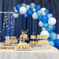 Balloon Garland Arch Kit Blue and White Silver 16Ft Long 100pcs Balloons Pack For Boy Baby Shower Birthday Party Centerpiece Backdrop Background Decorations.
