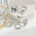 Exaggerated Punk Dark Skull Heart Snake Men Ring Set Vintage Spades A Drop Oil Owl Butterfly Silver Open Adjustable Ring. 