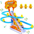 Duck Slide Toy Set, Funny Automatic Stair-Climbing Ducklings Cartoon Race Track Set Little Lovely Penguins Slide Toy Escalator Toy with Lights and Music (Duck). 