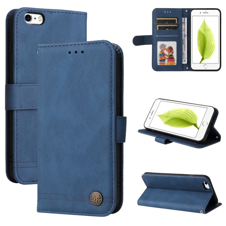 Skin Feel Life Tree Metal Button Horizontal Flip Leather Case with Holder & Card Slot & Wallet & Photo Frame & Strap For iPhone 6 Plus / 6s Plus