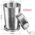 1 Pcs Portable Folding Cup Glass (250/150/75ml) Stainless Steel Camping  Key chain Ring Traveling Outdoor Telescopic Mug Glass. 