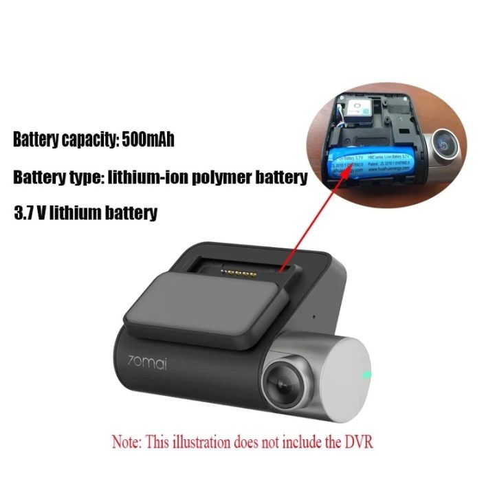 3.7V 500mAh HMC1450 Li-ion Battery for 70mai Smart Dash Cam Pro A500S A800S Midrive D02 Replacement Batterie 3-wire Plug