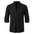 Mens Scottish Jacobite Ghillie Kilt Shirts Medieval Renaissance Pirate Costume Long Sleeve Lace Up Henley Shirt Men Camisas.