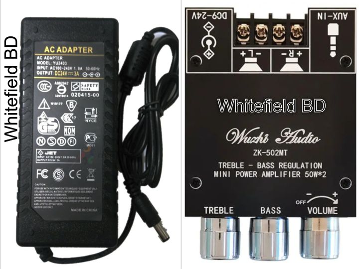ZK-502MT%202*50W%20Bluetooth%20AUX%20Audio%20Input%20Power%20Amplifier%20Module%205.0%20Whit%20Power%20Adaptor%2024v%202*50W%20Combo%20Set%20-%20Image%202