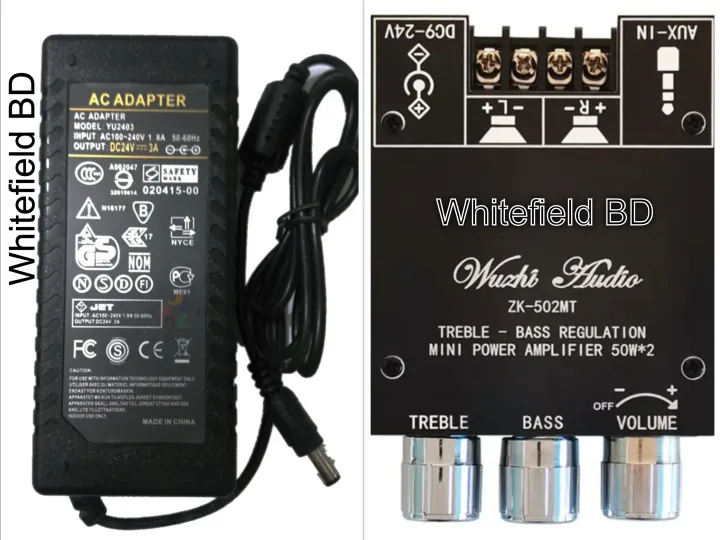 ZK-502MT%202*50W%20Bluetooth%20AUX%20Audio%20Input%20Power%20Amplifier%20Module%205.0%20Whit%20Power%20Adaptor%2024v%202*50W%20Combo%20Set%20-%20Image%202