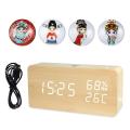 LED Digital Wooden Alarm Clock APP Control Time/ Temperature/ Humidity/ Date Display Electronic Desktop Clock 4 Levels Brightness Sound Control USB Charge or Ba-ttery Supply.