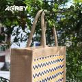 Jute Shopping/Tote Bag, Yellow & Black, (12"x14"x5"). 
