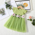 Summer New Baby Girls Dress Flower Embroidery Lace A-Line Skirt Solid Color Small Flying Sleeve Mesh Shag Dress Sweet Princess Dress. 