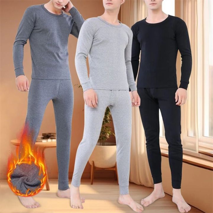 Winter Thermal Underwear Set Men Warm Thick Fleece Long Johns Tops Man Thermal T Shirts Bottom Pants Suit Thermos Pajamas Set