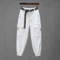 Spring White Multi-Pocket Cargo Pants Women2023Half Elastic Waist Loose Slimming Jeans All-Matching Harem Pants Women. 