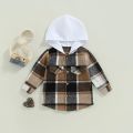 1-6Y Kids Boys Plaid Jacket Baby Autumn Clothing Long Sleeve Button Closure Hooded Plaid Outerwear Children Coats Streetwear. 