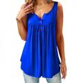 Hot Women Tank Top Loose Solid U Neck Female Camisole Sleeveless Pleated Tank Top Ladies Button 2020 summer women Loose Vest. 