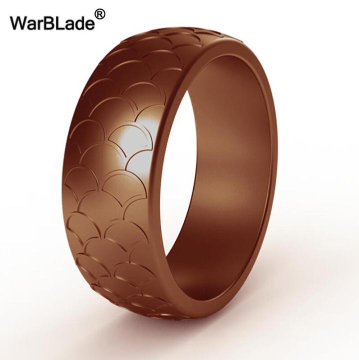 【Aesth Diary Store】WBL 2019New Men Fish Scale Pattern Silicone Rings 8.7mm Food Grade FDA Silicone Finger Ring Hypoallergenic Flexible Rubber Bands