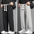 Casual Sports Long Pants Male Garment Men Casual Pants Solid Color Drawstring Elastic Waist Loose Fit Long Trousers Streetwear S.