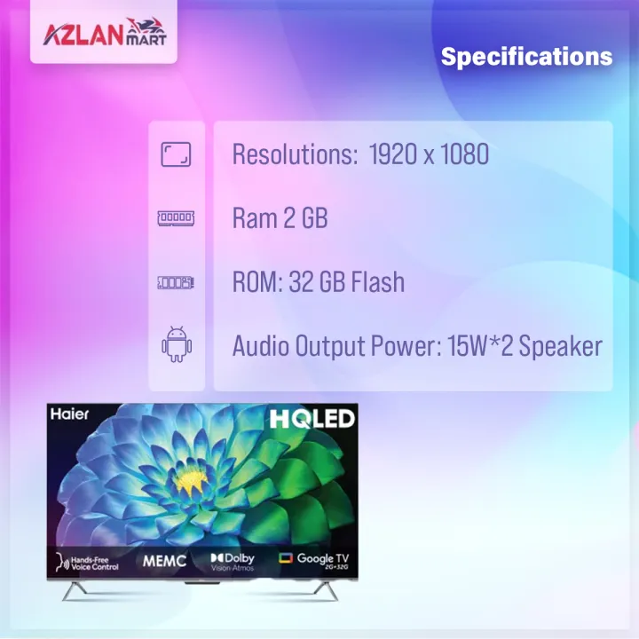 Haier%2043"%20HQLED%204K%20UHD%20Google%20TV%20(H43P7UX)%20Official%204%20Years%20Brand%20Warranty%20-%20Image%203