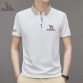2024 Camel Authentic Emblem 3D Gold Label Men's Middle and Youth Scissor Neck Ice Silk Breathable Fashion Short sleeved T-shirt. 