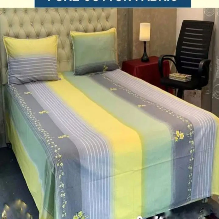 Cotton King Size Bedsheet With Two Pillow Cover Size 7/8 Feet Head Pillow cover Size 20/28 Inch Easy Maintainance Hand Washable