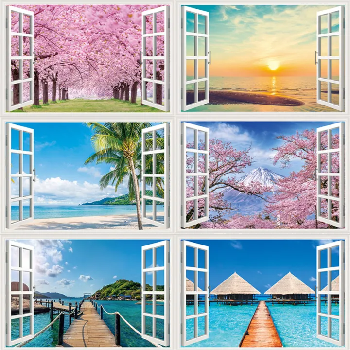 3D%20Natural%20Scenery%20Window%20Stickers%20Sakura%20Tree%20Beach%20Building%20Wall%20Art%20Mural%20Decals%20Home%20Office%20Decoration%20Vinyl%20Wallpaper%20-%20Image%202
