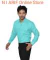 Men's full sleeve oxford cotton fabric formal Shirt cyan color.