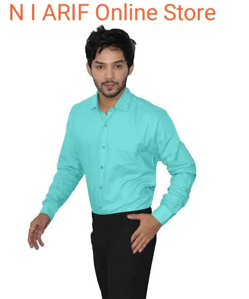 Men's%20full%20sleeve%20oxford%20cotton%20fabric%20formal%20Shirt%20cyan%20color%20-%20Image%202