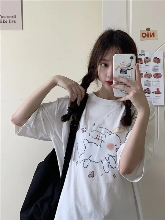 2024%20New%20Summer%20Pink%20Half%20Sleeve%20ins%20Super%20Popular%20Top%20Women's%20Loose%20Korean%20Style%20Student%20Short%20Sleeve%20T%20T-shirt%20-%20Image%204