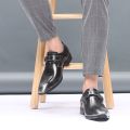 Pointed British Style Men Leather Shoes Buckle Low Heel Shoes.