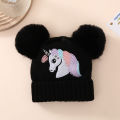 Alien Unicorn Pattern Beanie Embroidered Toddler Baby Knit Hat Winter Pom Hats Warm Cap For Boys Girls 1-4 Years Old.