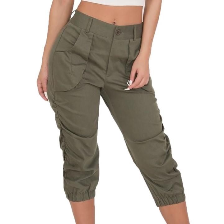 Cropped Rrousers 2021 Summer Women's Casual Harem Pants Beam Foot Pants Pocket Loose Fashion High Waist Solid Color Capris 3