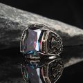 Retro Handmade Islamic Men Ring Vintage Turkish Double Swords Yellow Red CZ Stone Ring Punk 2022 Trendy Religious Muslim Jewelry.