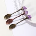 Carved Flower Crystal Stone Long Handle Coffee Spoon Teaspoon Irregular Retro Crystal Mini Ice Cream Spoon Decorative. 
