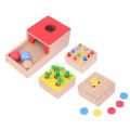 Object Permanence Box Kit, Early Learning Beech Wood 4 in 1 Wooden Coin Box Toy Kit for Baby for Indoor. 