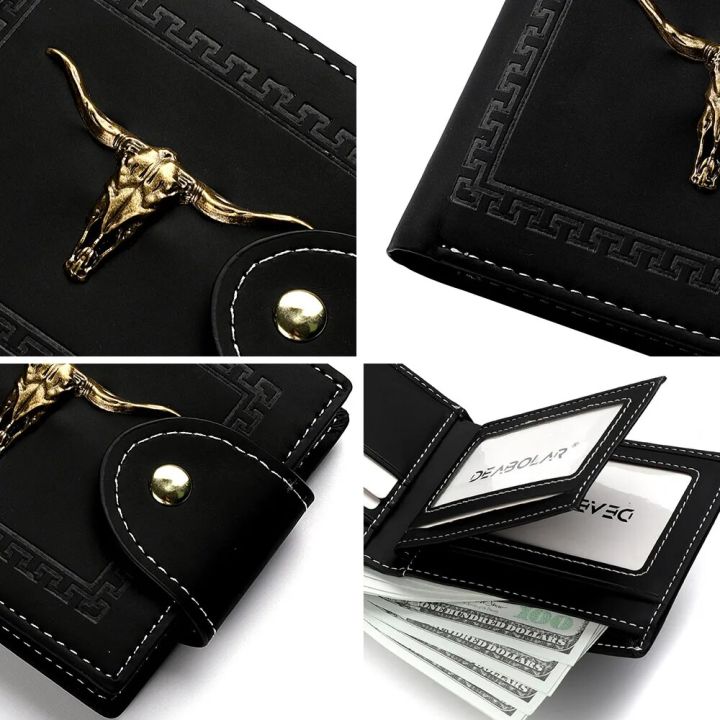New%20Men's%20Wallet%20Short%20Multi-Function%20Multi-Card%20Slot%20Metal%20Bull%20Label%20Luxury%20Wallet%20Zipper%20Designer%20Small%20Slim%20Wallet%20-%20Image%206
