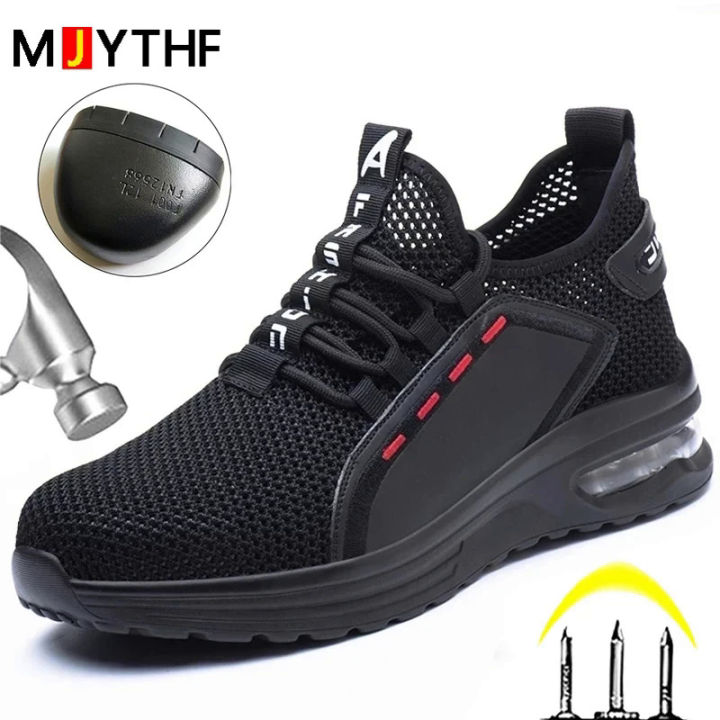 【selevn roind】 Breathable Men Work Safety Shoes Anti-smashing Steel Toe Cap Working Boots Construction Indestructible Work Sneakers Men Shoes