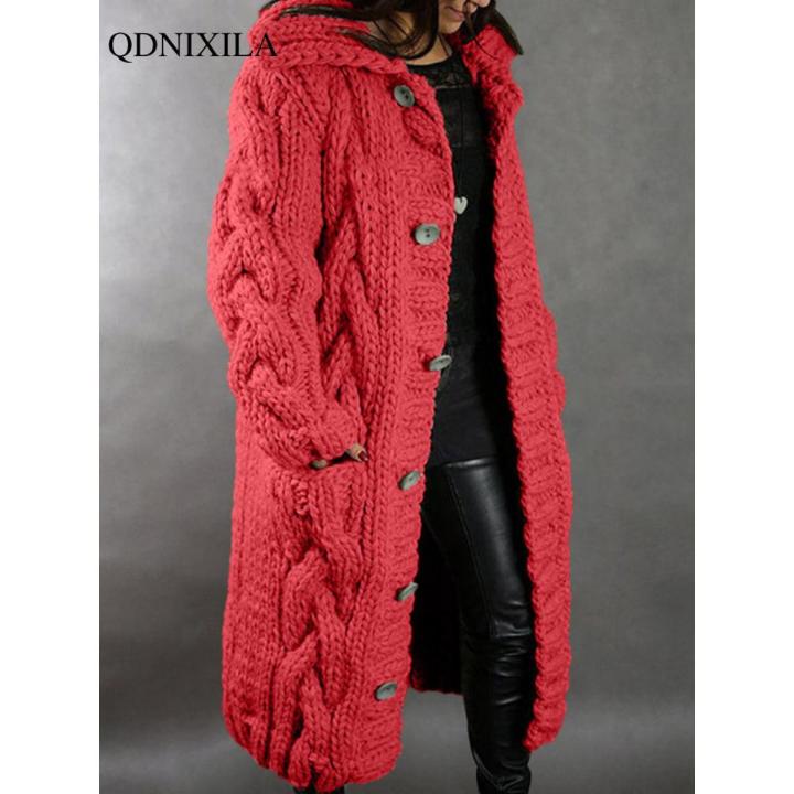 2022 Autumer Winter Long Sleeve Top Crew Neck Women Sweater Knit Cardigan Pull Button Thick Warm Loose Casual Long Coat Oversize
