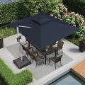 Double Top Deluxe Solar Powered LED Rectangle Umbrella Hanging Umbrella Outdoor Market Umbrella Navy Blue Patio Umbrellas. 