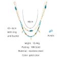 YACHAN Boho Blue Acrylic Bead Layered Necklace for Women Vintage Charms Stainless Steel Jewelry. 