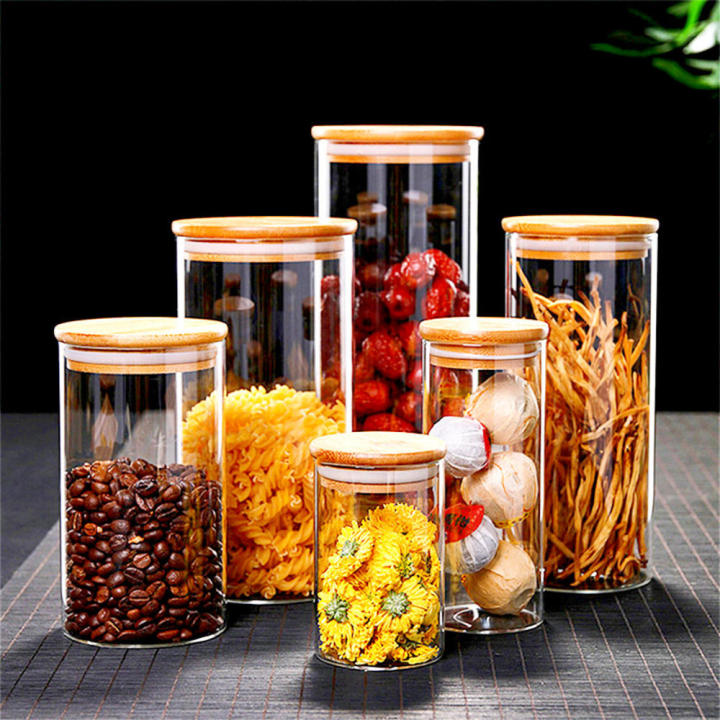 Eco-friendly Glass jar Sleek Transparent Bamboo lid Airtight Versatile Sealed canister for Kitchen accessories Loose tea
