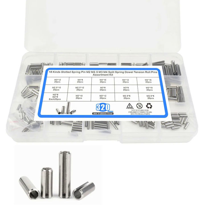 320 pcs/box 304 stainless steel gb879 elastic pin split cylindrical pin positioning pin hollow pin spring pin M2 M2.5 M3 M4