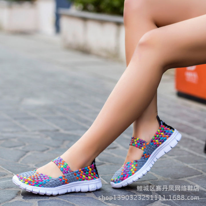 Plus size women's shoes summer hand-woven shoes flat light women's shoes Korean version breathable sandals athleisure single shoes trend