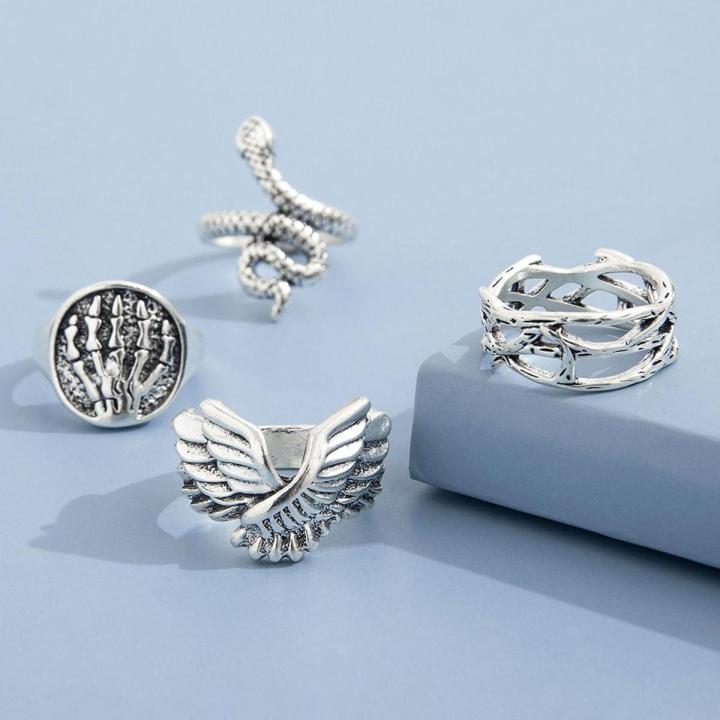 ARGETR Personality Vintage Unisex Geometry Fashion Jewelry Exaggerated Square Man Ring Snake Ring Korean Style Ring Punk Ring