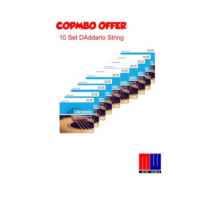 D'Addario EJ16 Phosphor Bronze Light Acoustic Strings (10 Set Combo offer)