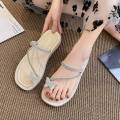 Platform Rhinestone Bowknot Toe Ring Slippers Women's Summer Outerwear 2024 New All-Matching Slippers Stylish Beach Sandals. 
